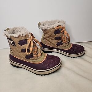 Women’s Sorel TIVOLI Purple Beige Winter Boots SIZE 6 (CON70)